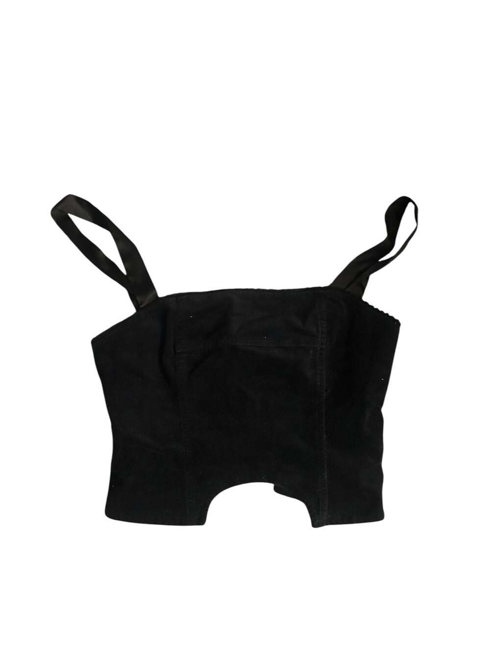 Urban Outfitters Black Velvet Curved Hem O-Ring Zip Corset Top - Picture 1 of 3